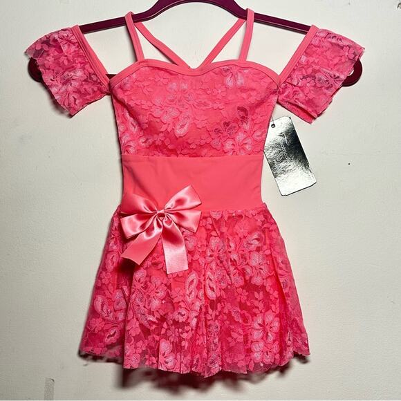 Theatricals Dance Pink Lace tutu Off-Shoulder Child Performance Outfit XSC NWT - Picture 2 of 12